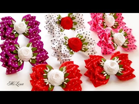 Видео: Объемные Бантики с Розами, МК / DIY Ribbon Bows with Rolled Roses