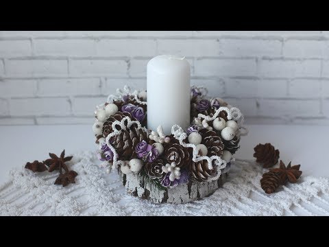 Видео: Новогодний подсвечник на спиле дерева. Мастер-класс