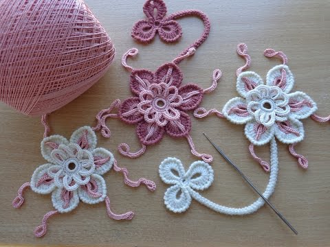 Видео: Уроки вязания - Цветок крючком - Ирландское кружево - Flower for Irish lace - How to crochet flower