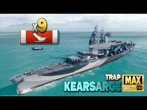 Видео: линкор Kearsarge: уничтожено 9 кораблей на карте Trap - World of Warships