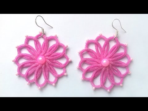 Видео: Серьги цветочки фриволите иглой МК для начинающих. DIY Earrings flowers frivolite needle.