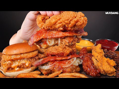 Видео: бургер и жареный цыпленок KFC BURGERS 🍔 FRIED CHICKEN 🍗 CHEESE BALL FRENCH FRIES EATING ASMR MUKBANG