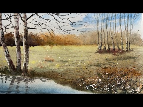 Видео: Как написать пейзаж с березами. Акварель.  Birches in Watercolor