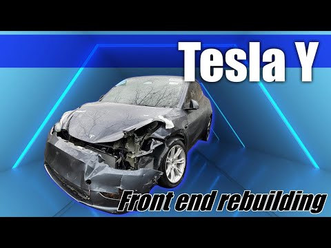 Видео: Tesla Y. Front end rebuilding. Ремонт переда.
