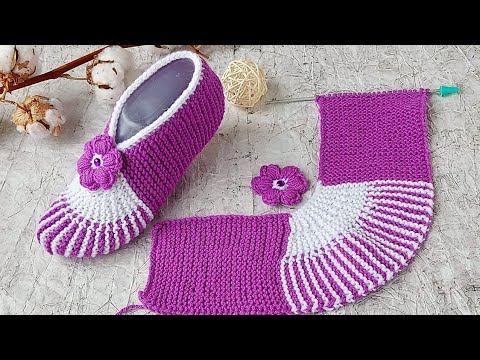 Видео: Красивые ТАПОЧКИ СЛЕДОЧКИ на 2-х спицах.