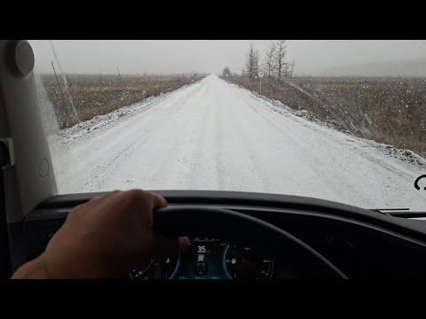 Видео: На Магадан ч5 Едем обратно! Гололёд, выпал снег, штурмуем подъемы!
