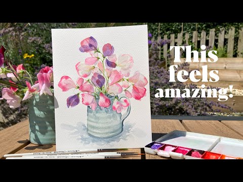 Видео: Запечатлейте красоту душистого горошка акварелью — пошаговое руководство