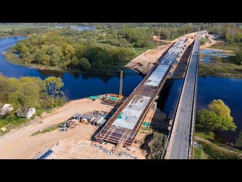 Видео: Строительство нового моста через Неман (агрогородок Белица).