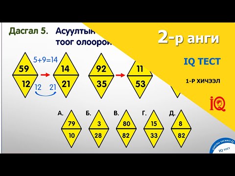Видео: 2-р ангийн "IQ тест" бүлгийн 1-р хичээл. Оюуны хөгжил-IQ, 2-р анги.