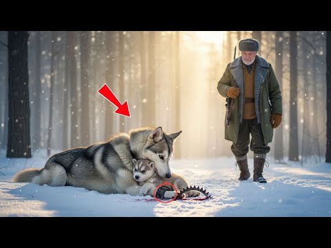 Видео: «Раненая хаски-мать не покидала щенка, застрявшего в капкане — пока старый лесник не помог им»