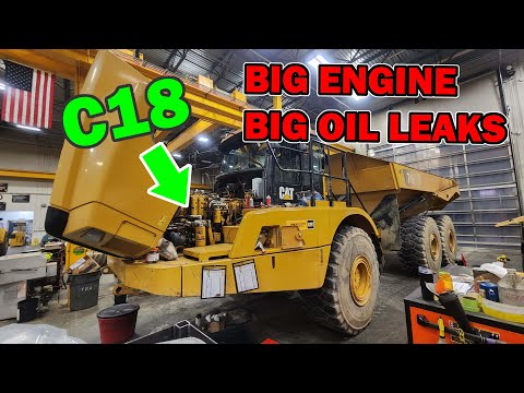 Видео: У дизельного двигателя C18 на крупном грузовике 745 обнаружены СЕРЬЕЗНЫЕ утечки масла.