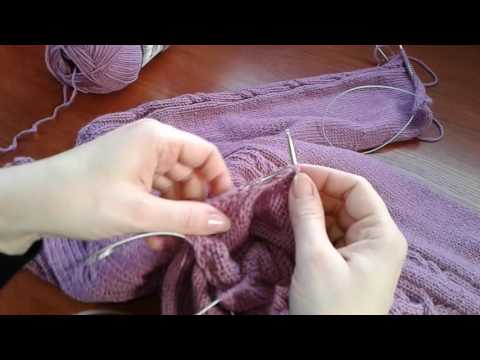 Видео: Свитер с аранами. Реглан - погон. Часть 5. Кnit sweater.