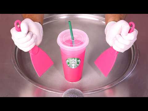 Видео: Я превращаю розовый напиток Starbucks в роллы с мороженым! (-30°С) | Не разговаривать | АСМР