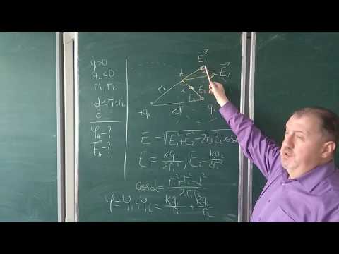 Видео: Два заряда находятся на расстоянии d. Определить напряженность и потенциал в точке А, находящейся...