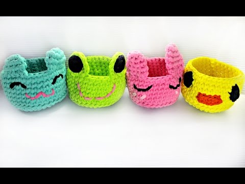 Видео: Веселые корзинки крючком. Трикотажная пряжа / Funny crochet baskets