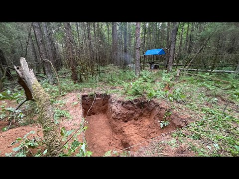 Видео: СТРОЮ ЗЕМЛЯНКУ-ИЗБУШКУ В ТАЙГЕ. Дикие животные совсем рядом. Пол-ямы за день