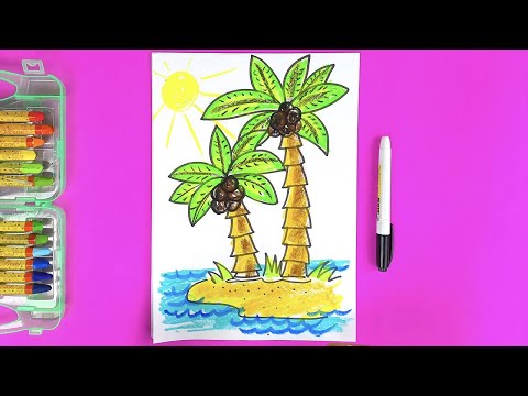 Видео: Как нарисовать Пальмы и Море - урок рисования для детей