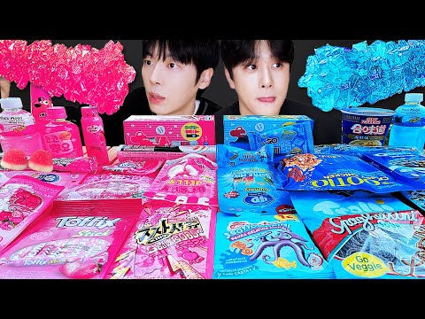 Видео: АСМР МУКБАНГ розовая еда против синей! желе, конфеты, десерты(лапша, шоколад) круглосуточный магазин