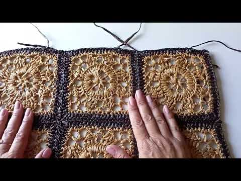 Видео: Сумка из рафии сформированная из квадратных мотивов.