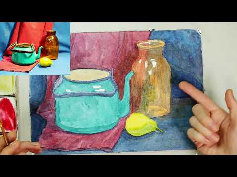 Видео: Натюрморт из предметов быта на темном фоне Урок 2