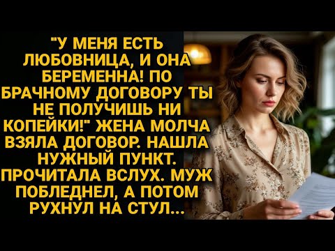 Видео: - Моя любовница беременна! Ты не получишь ничего!" Тогда жена зачитала пункт договора, и он окаменел