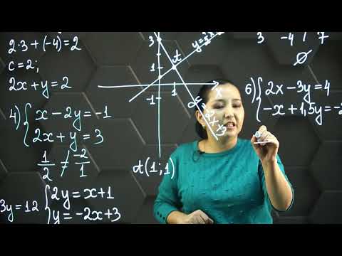 Видео: Екі айнымалысы бар сызықтық тең-ң графигі. Сызықтық тең-р жүйесін графиктік тәсілмен шешу. 7 сынып.