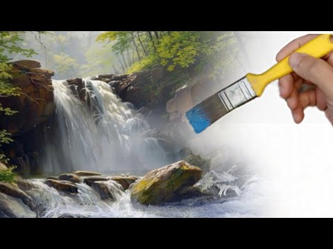 Видео: Как нарисовать водопад и камни / Урок по рисованию пейзажей акрилом для начинающих