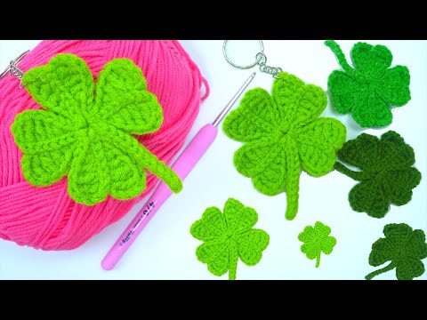 Видео: Брелок с четырехлистным клевером крючком для начинающих, простой брелок крючком!
