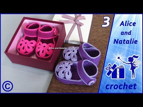 Видео: Пинетки крючком "Лялины туфельки". Часть 3. Alice and Natalie - crochet