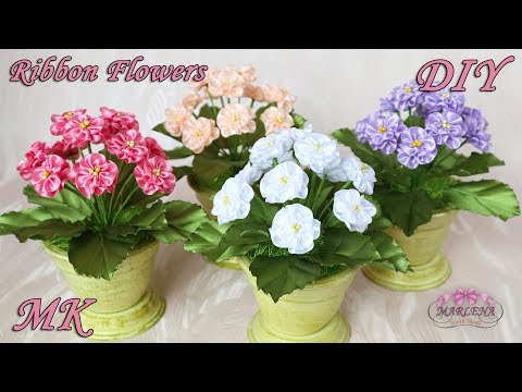 Видео: ❀ Фиалка из лент. Интерьерные цветы на 8 Марта. Ribbon Flowers