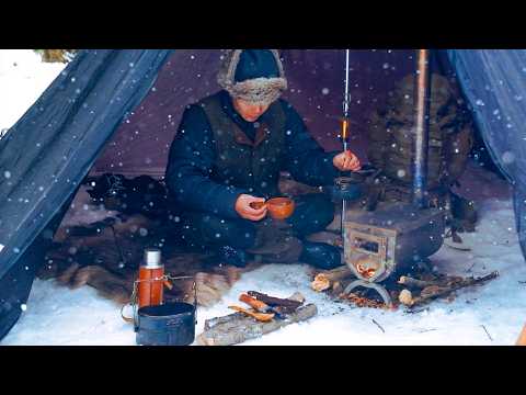 Видео: Кемпинг SOLO в снегу с уютным костром и дровяной печью (Япония)