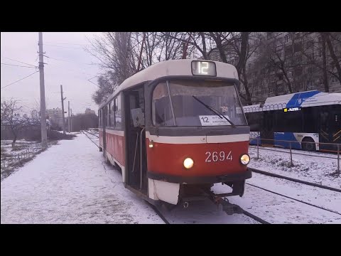Видео: Зимний Волгоград. Трамвайный маршрут 12. "Школа 36" - "Жилгородок". Winter Volgograd. Tram route 12.