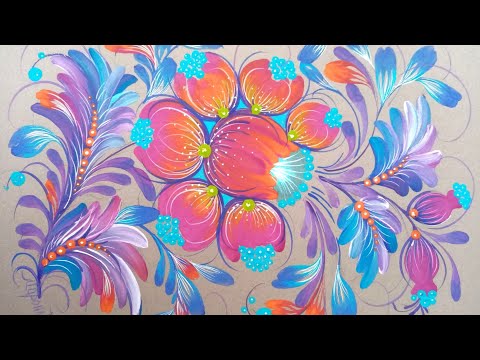 Видео: Петриковская роспись, гуашь