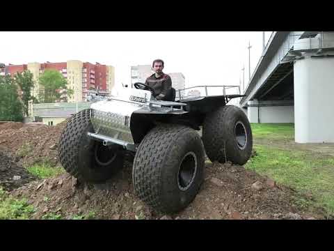 Видео: По кучам земли на вездеходе переломке Ураган Дикарь. Маневренность с ГОРУ. Плавучесть и скорость.