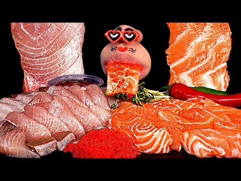 Видео: ASMR * лосось сашими и желтохвостый сашими * звук еды