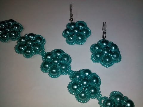 Видео: Комплект: серьги и браслет из бисера и бусин. Мастер- класс. Tutorial: bracelet, earrings