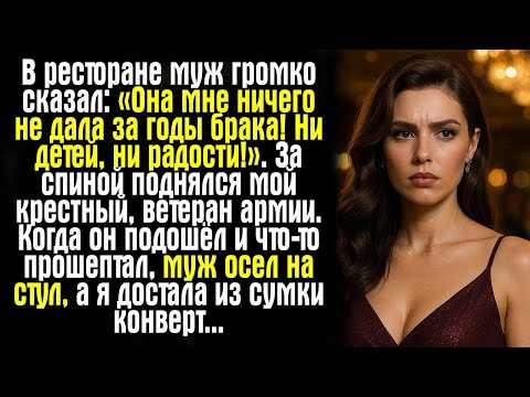 Видео: В ресторане муж громко сказал: «Она мне ничего не дала за годы брака! Ни детей, ни радости!».