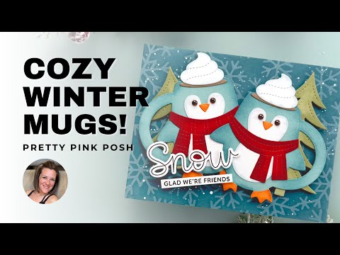 Видео: Зимняя открытка с симпатичными розовыми кружками в виде пингвинов + розыгрыш!