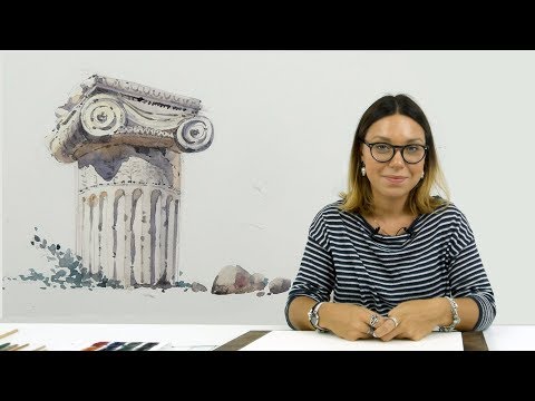 Видео: Экспресс-урок по акварельному скетчингу «Античная колонна» | Как нарисовать колонну