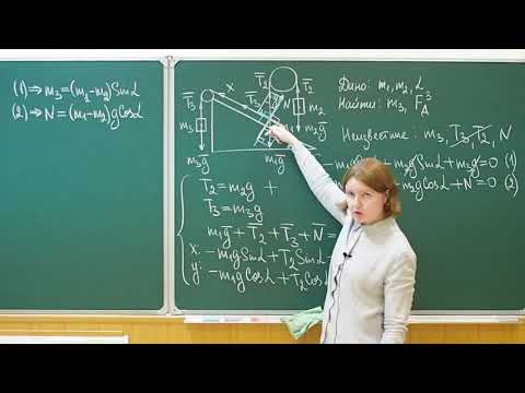 Видео: Равновесие трех грузов на блоках и наклонной плоскости.