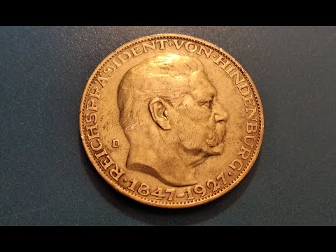 Видео: Способ сохранения денег Германия 5 марок 1927 медаль веймарская республика Гинденбург серебро unc