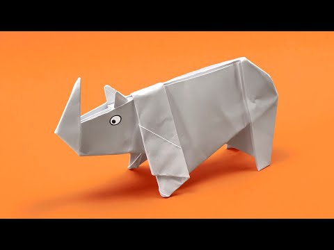 Видео: Оригами: носорог. Как сделать носорога из бумаги А4 без клея и без ножниц - лёгкое оригами