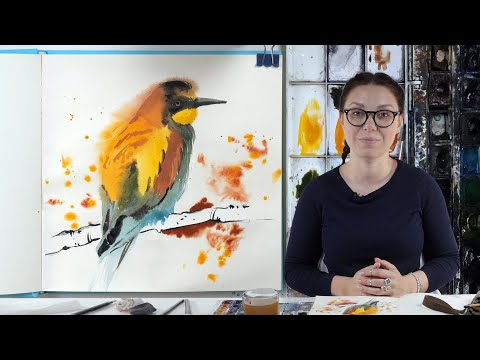 Видео: Экспресс-урок по акварельному скетчингу «Птичка» | Как нарисовать яркую птичку поэтапно