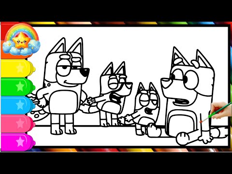 Видео: Рисование и раскрашивание Блюи и ее семьи 🐶❤️🧡💛💚💙💜 Рисунки для детей