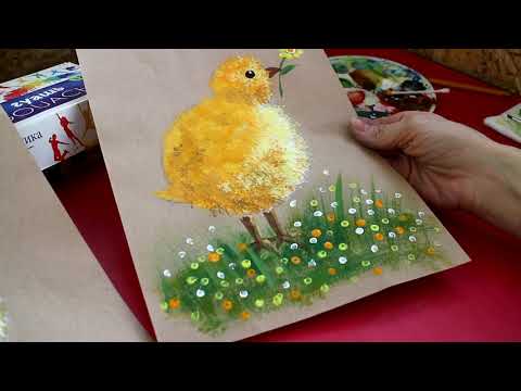 Видео: Мастер-класс по рисованию для детей в технике сухая кисть  «Цыпленок». Урок 2.