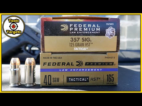 Видео: Smith против Sig!... Тест и обзор патронов Federal Premium HST .357 Sig против .40 S&W с баллисти...