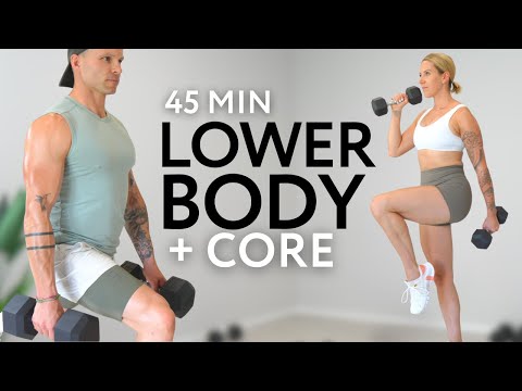 Видео: 45-минутная силовая тренировка с гантелями для нижней части тела | Ягодицы, бицепсы бедра и корпус
