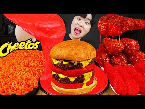 Видео: ASMR MUKBANG | гамбургер, Сырная палочка, Огненная лапша, жареная курица рецепт блюда принимать пищу