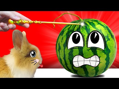 Видео: ГИГАНТСКИЙ АРБУЗ ДЛЯ КРОЛИКА БАФФИ!  Волшебница Баффи превратила арбуз в Гору конфет