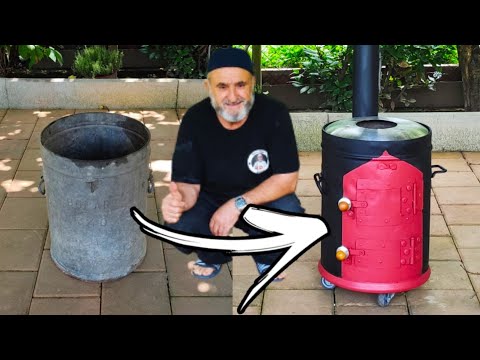 Видео: я построил дровяную печь из мусорного бака. 🔥 👷‍♂️ 😱. с субтитрами ASMR .DIY